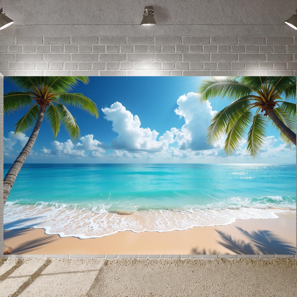 Seaside Event Banner Vivid Color Scheme Ocean Celebration Banner Summer Photo Backdrop Blue Ocean Theme Seaside Backdrop