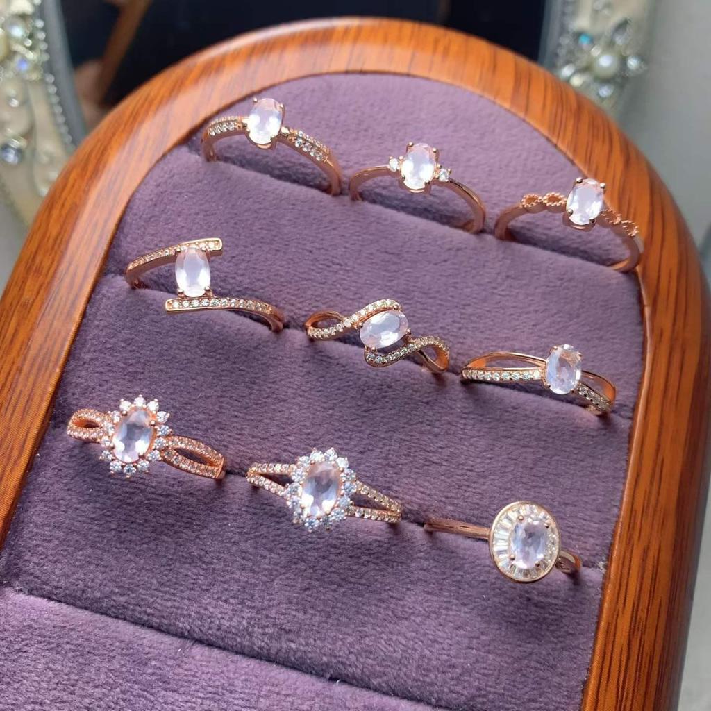 S925 Sterling Silver Rose Gold-Plated Pink Crystal Ring Collection: Classic Princess Styles & Twisted Arm Designs with Colored Gemstones.