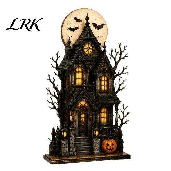 Holiday Window Ornaments Farmhouse Halloween Wooden Tabletop Decorations, Table Topper Signs, Spooky Rustic Pumpkin Ghost Decor Tiered Tray