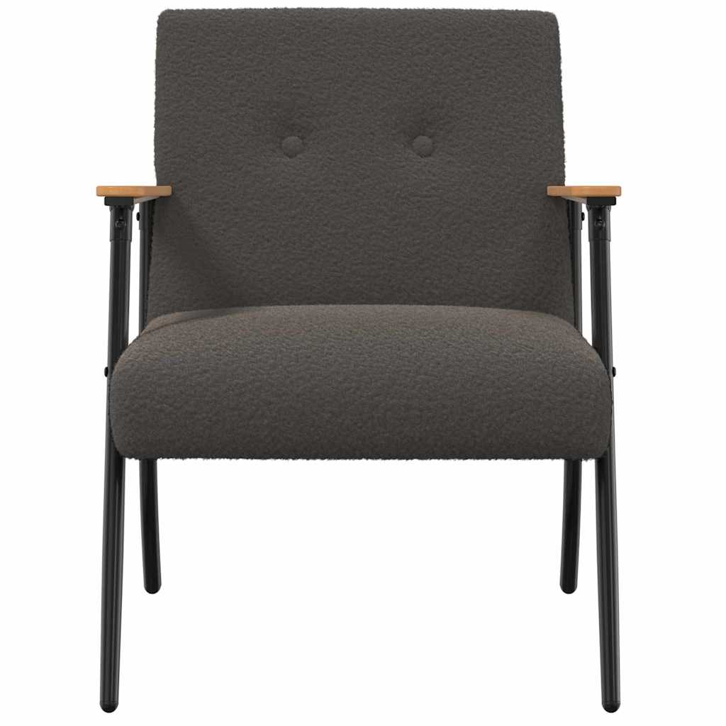 Armchair Dark Grey Shaggy Wool Like Fabric