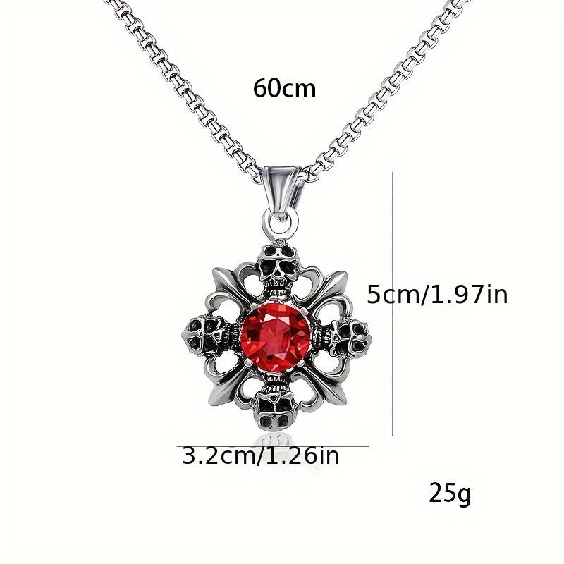 Red Black White Diamond Gothic Skull Necklace Men'S Titanium Steel Stainless Steel Pendant