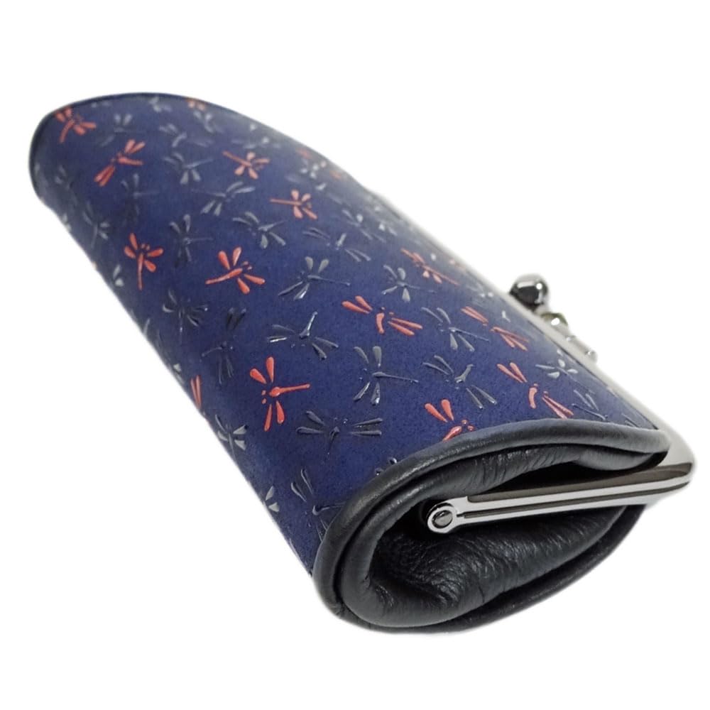 Indenya Inden Wallet Nagomi Parent and Child Clasp Coin Purse [7501 Navy X RedBlack Dragonfly Design]