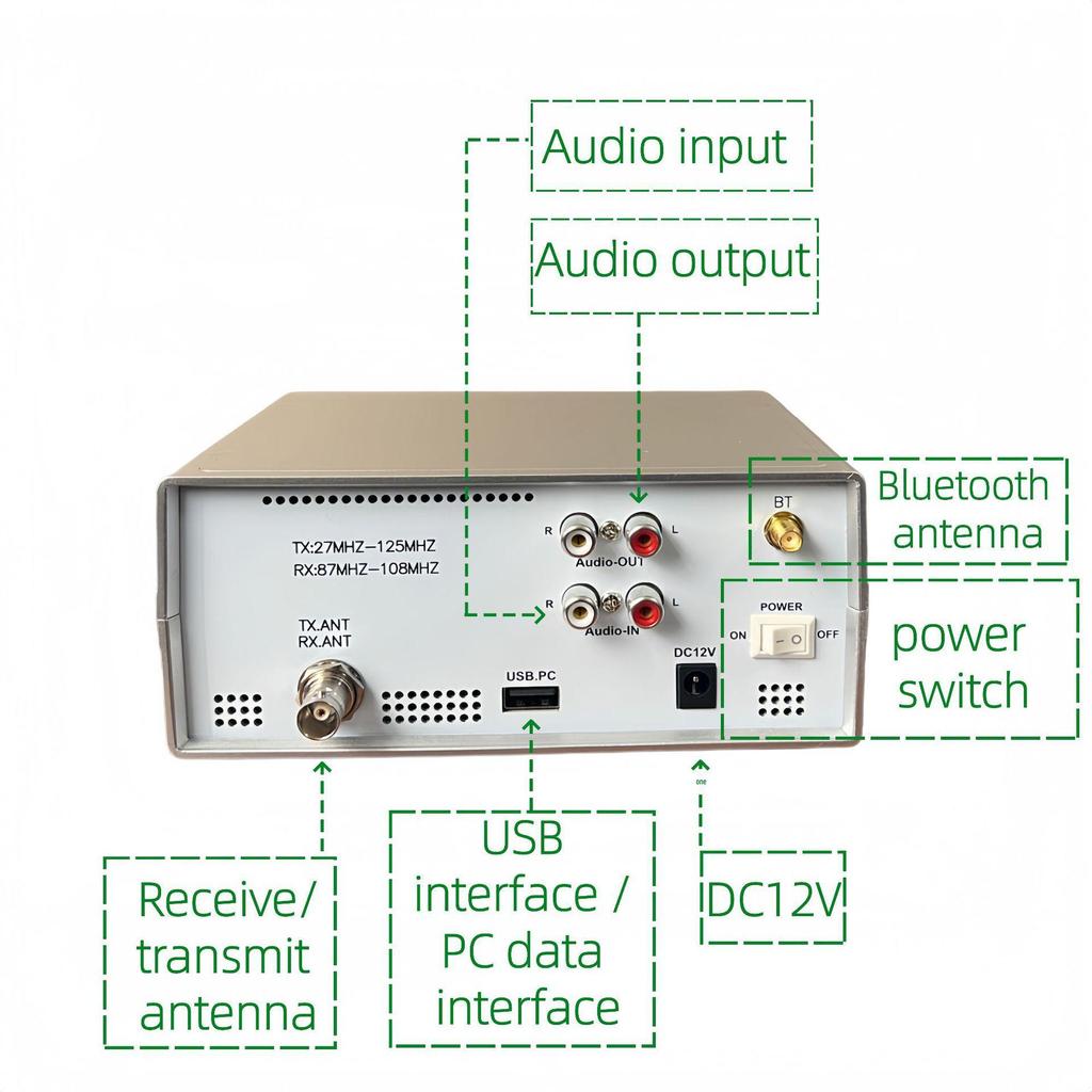 27MHz-125MHz FM Transmitter Radio USB Sound Card Bluetooth Music Player