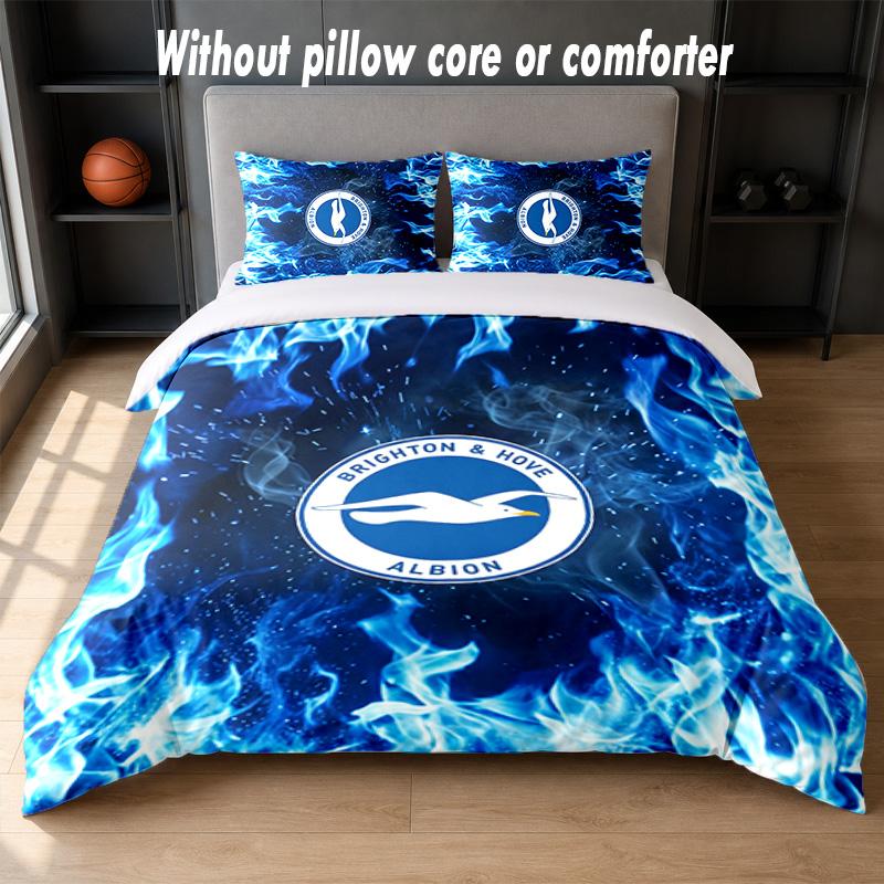 Brighton & Hove Albion Football Design Bed Bedding Set 1 Duvet Cover + 2 Pillowcases Soft Breathable Household Bed Linens