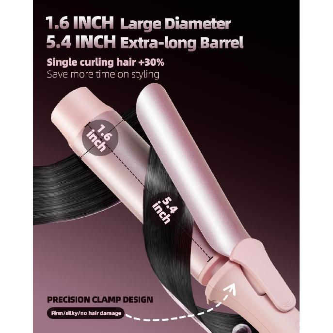Large Hair Curling Wand, 1.6 Inch Big Barrel Curling Iron, 40 Million Ionic Ceramic Curler with 3 Temp, Auto Shut-Off, Long Barrel Curling Wand for