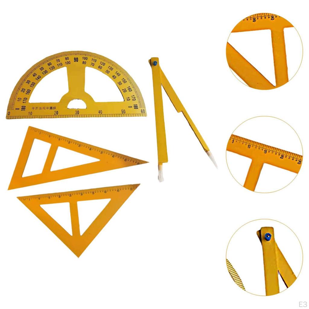 Sada 4 ks geometrie pro tabuli, matematické nástroje, pravítko a kružítko pro použití v technických školách