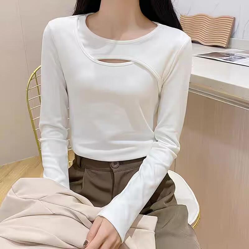 

Autumn Lace Base Layer Women Inner Wear Premium Feel Plus Size Long Sleeve Outer Wear Slim Round Neck T Shirt Women 2XL белый