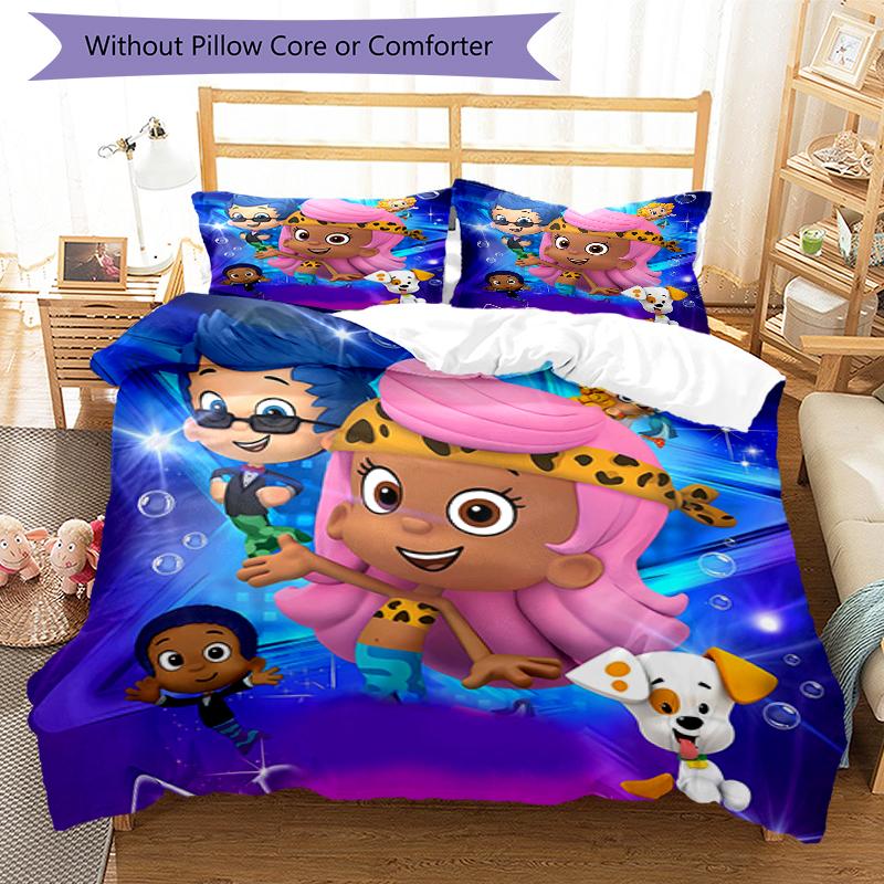 3pcs Bubble Guppies Design Cover Set - HD Printed Bedding with 1 Cover and 2 Pillowcases - Perfect for Home and Dorm Decor
