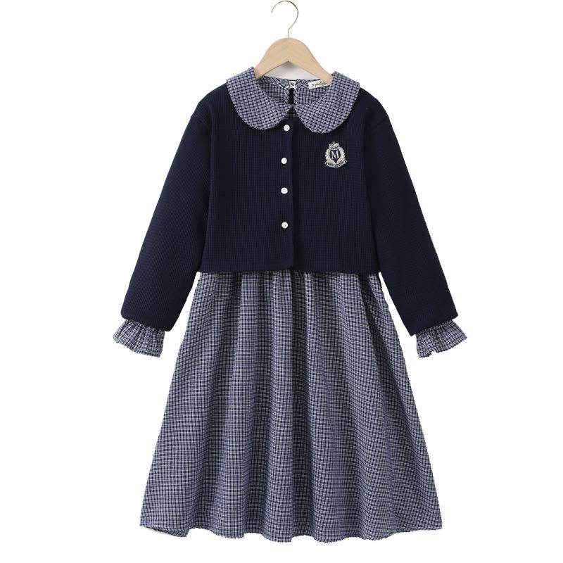 

Girls Houndstooth Academic Style Skirt & Cardigan Set - 2025 Autumn Collection 150 cm темно-синий