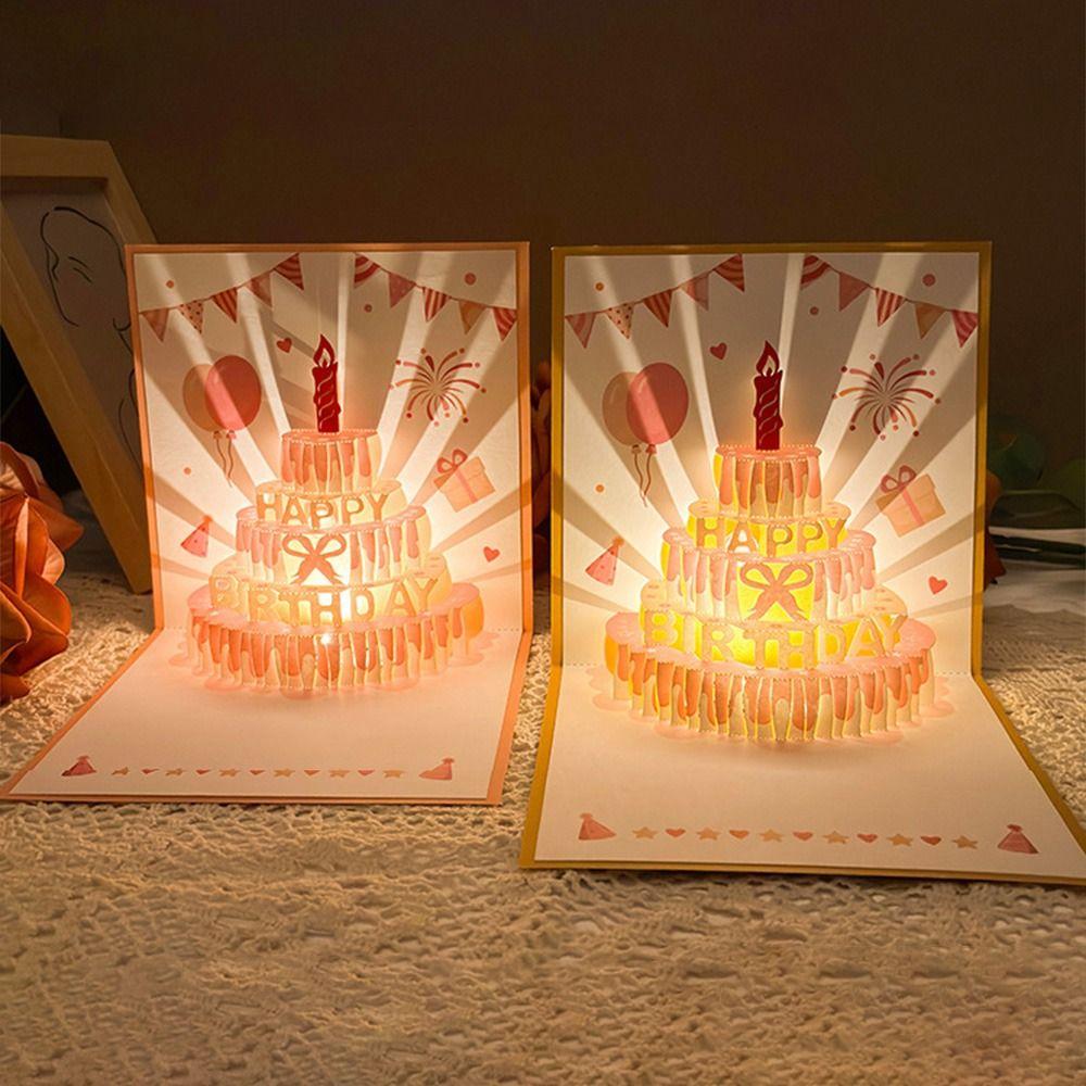 Musical and Light 3D Popup Greeting Card Birthday Cake Postcards  Birthday Gift