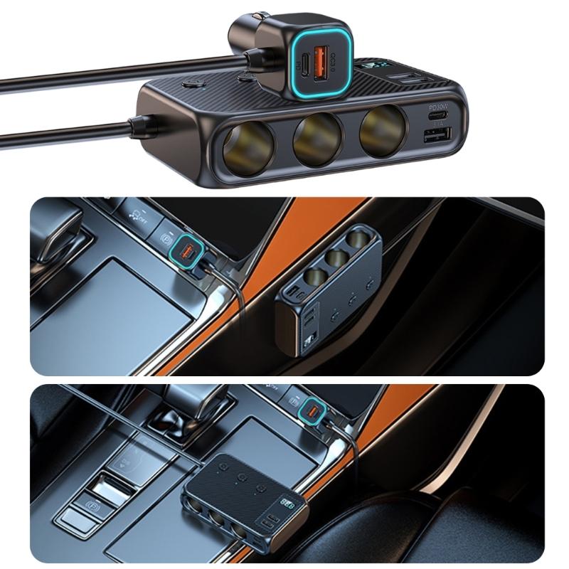 Car Charging Hub Splitters with Independent Switches Fast Charging Adapter Vehicles Charger for 12V-24V Car Truck SUVs