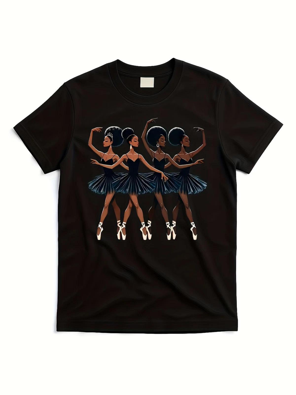Heavyweight Cotton T-Shirt - African American Ballerina Graphic Tee with Three B M