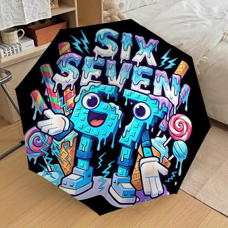 "67" Meme Cartoon: Automatic Folding Umbrella with 3-Fold Design and 8-Bone Frame - Perfect for Outdoor Use,Festive Gifts,Travel,Daily Use,a