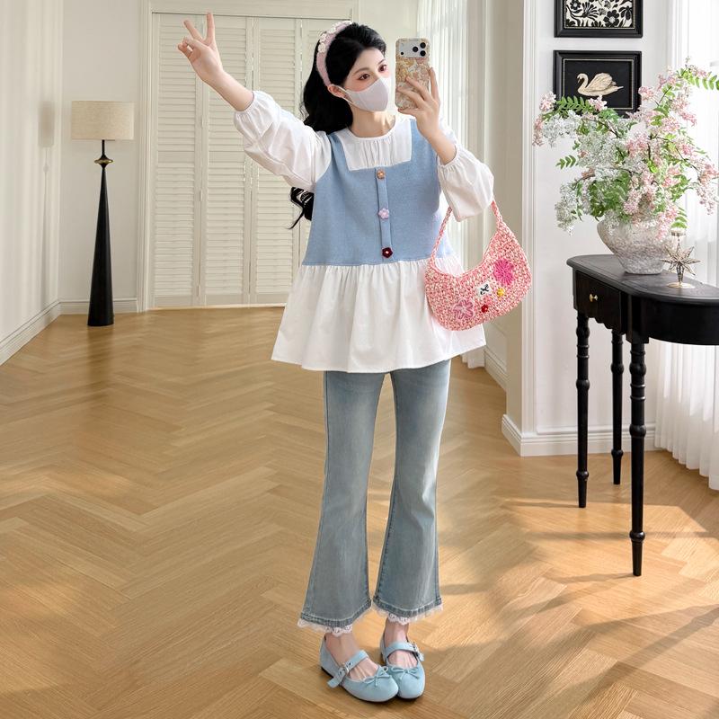 2026 Spring Maternity Floral Patchwork Sweet Loose Top Extra Large