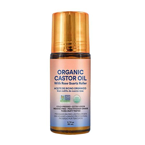 1/2Pcs 50ML Organic Castor Oil with Rose Quartz Roller Travel Nourishing Moisturizing 1.7 Fl Oz Pure Extra Virgin Roll-on Castor Oil