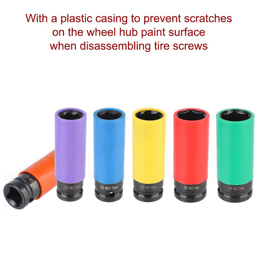 CR-MO Steel 1/2 Inch Drive Lug Nut Socket Wheel Socket Set Impact Wrench Wheel Protector Impact Socket Set 14 15 17 19 21 22 mm 6-point