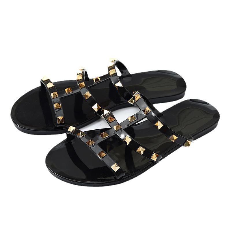 2025 Crystal Flat Slip-On Sandals: Fashionable Studded Summer Outdoor Shoes