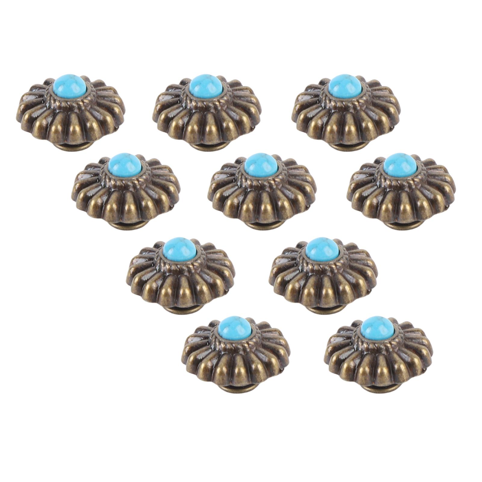 

10 комплектов пуговиц на винтах 16,5 мм, бронзовые в форме цветка, кончо с бирюзовой эмалью, с винтами PH 4,5 мм