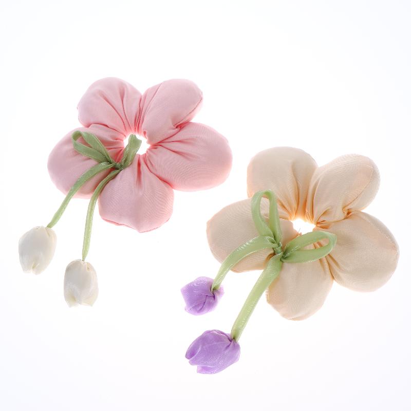 Cute Candy Color Flower Hair Tie Scrunchie Soft Fabric Elastic Ponytail Holder Lovely Hair Accessories For Girls Women Gift