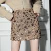 Women's Autumn/Winter 2025 Sparkling Sequin Wool A-Line Skirt - High Waist, Hip-Hugging, Slimming Short Skirt