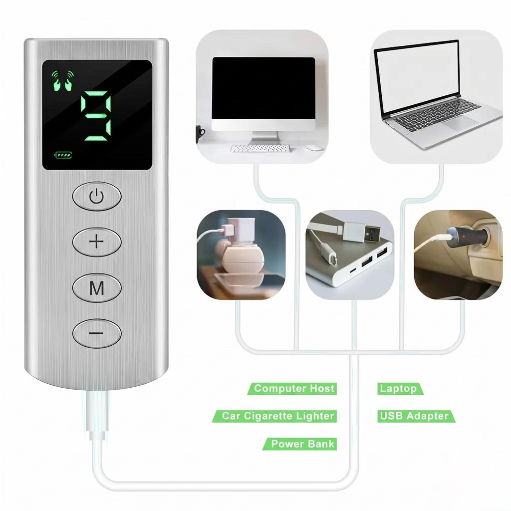 EMS TENS Pulse Massager Unit with Conductive Gloves 9 Intensity 4 Mode Muscle Relaxation Body Wellness Beauty Spa Care Kit
