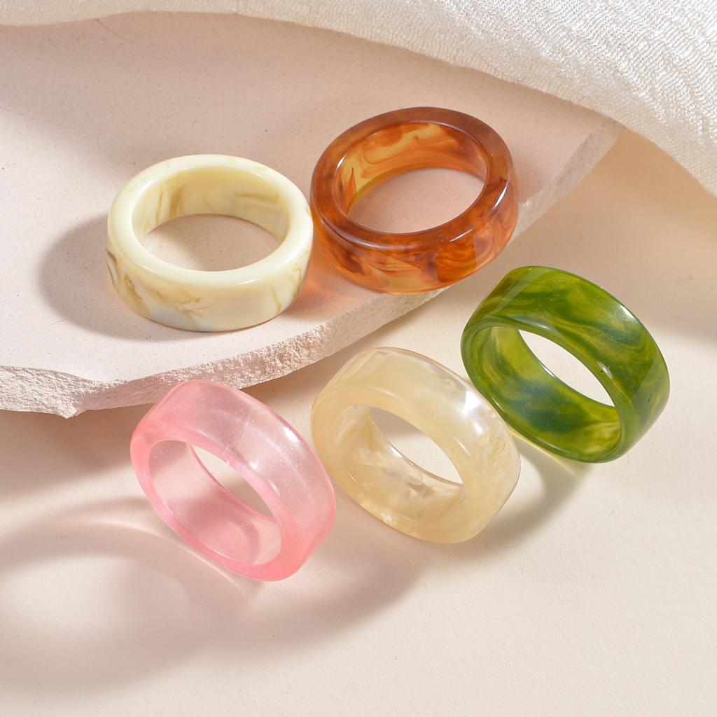 Hot Charm Colorful Transparent Rings Marble Pattern Geometric Resin Acrylic Rings for Women Jewelry Travel Gifts
