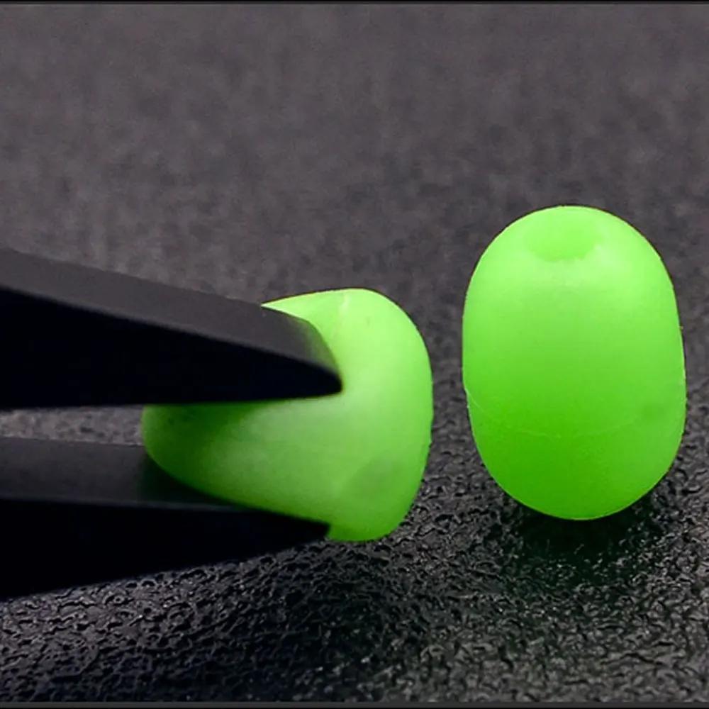 100pcs Green Saltwater Fishing Cylindrical Soft Rubber Luminous Beads Glowing Stopper Fishing Hook Lure Accessories