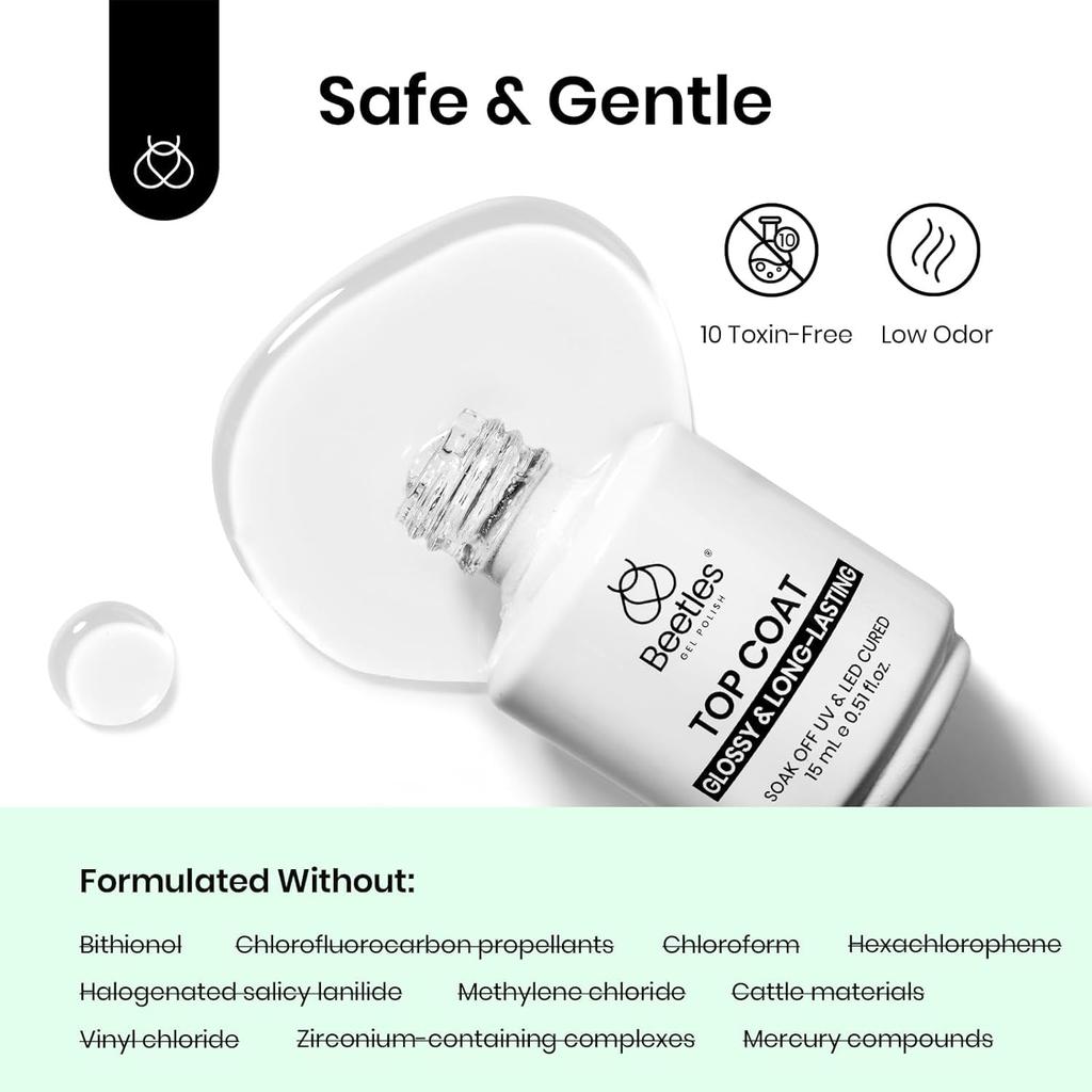 Beetles 15ml Gel Base Top Coat Set For Gel Nail Polish No Superb Shine Top Coat No Lamp Essential for Manicures Christmas Kit 2-Pack & - - Wipe-Off,