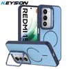 KEYSION Matte Skin Feel Lens Stand Phone Case for Magsafe for Xiaomi POCO M8s 5G Magnetic Shockproof Cover for POCO M8S 5G