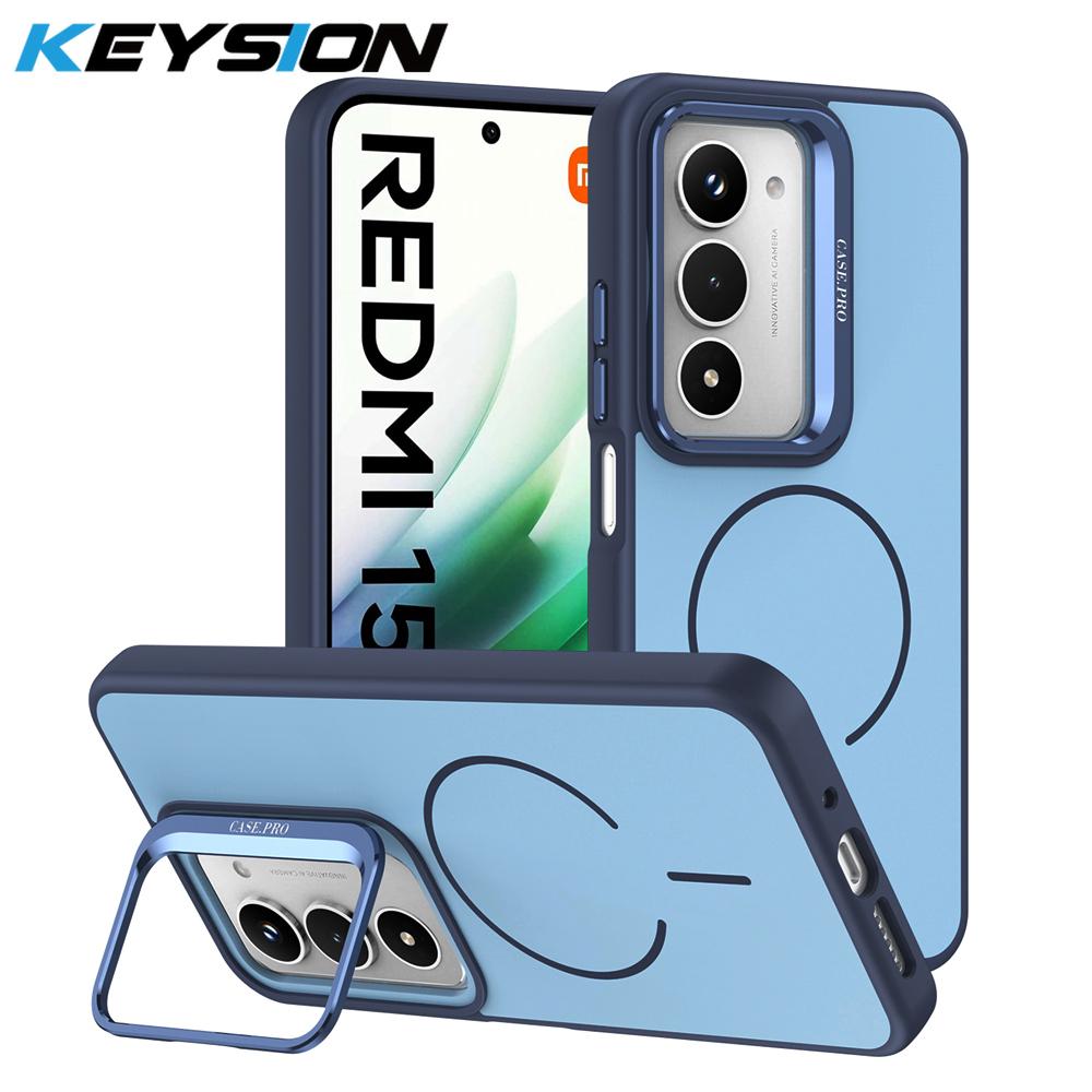 KEYSION Matte Skin Feel Lens Stand Phone Case for Magsafe for Xiaomi POCO M8s 5G Magnetic Shockproof Cover for POCO M8S 5G