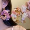 Silver Needle Fabric Flower Fringed Earrings Holiday Wind Sweet Small Fresh Temperament Earrings Niche High-end Earrings Women