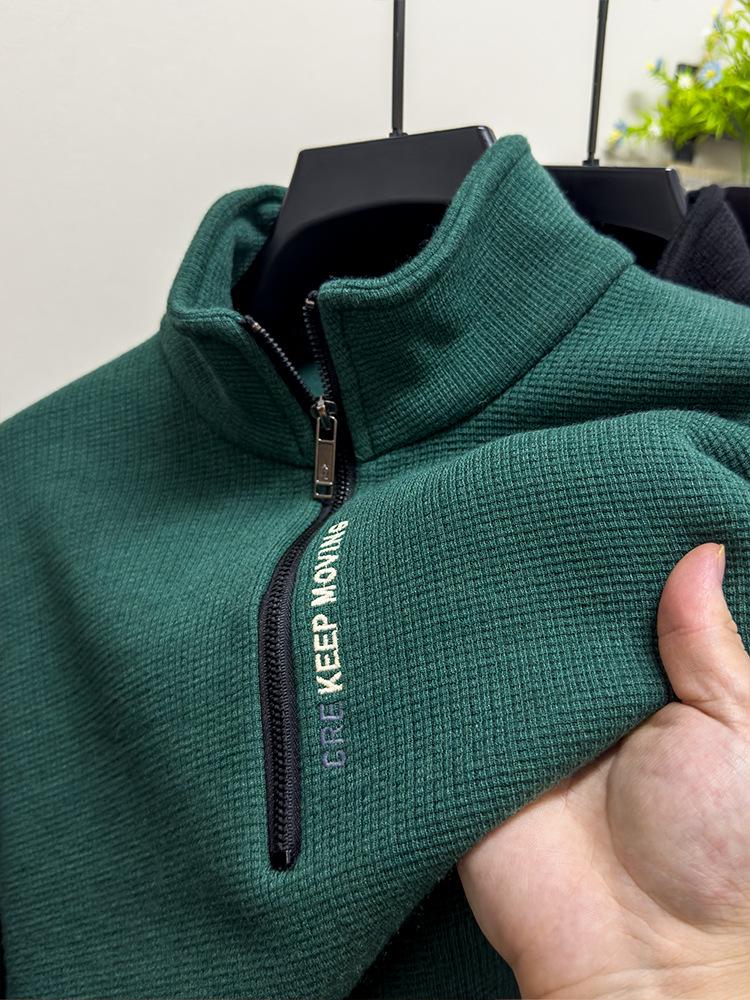 Men's Winter Fleece-Lined Zipper Sweatshirt with Semi-High Collar, Thickened Long-Sleeve Casual Sweater