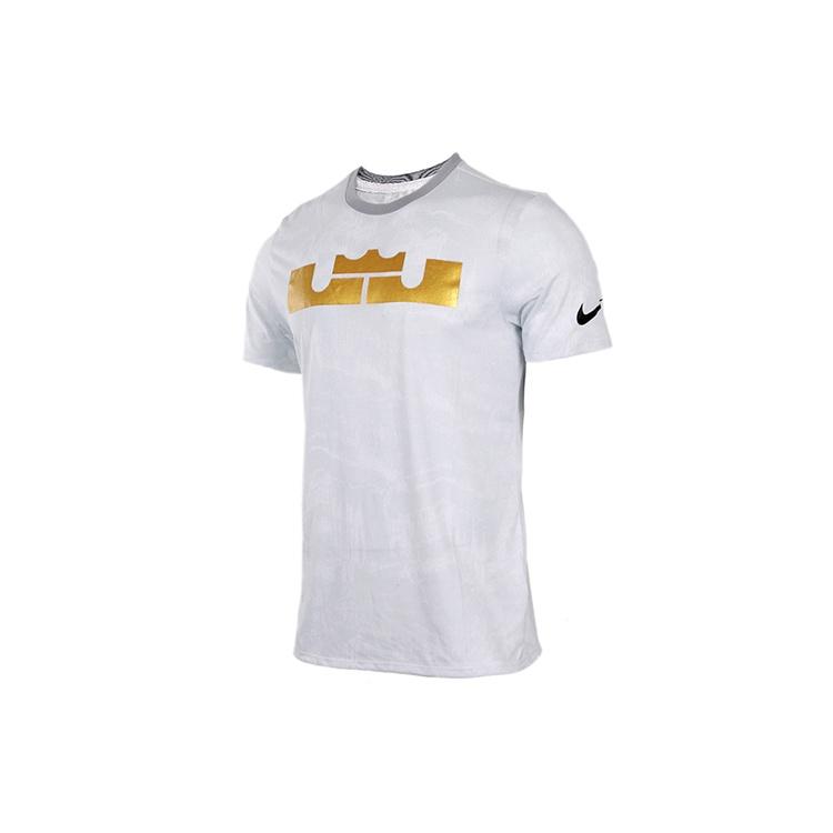 Nike LeBron James Logo Printing Round Neck Short Sleeve White Gray Men s 906156-100 XXXL