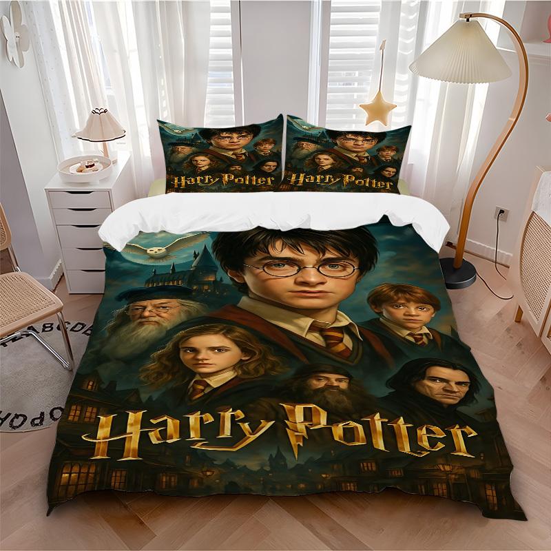 

3pcs Harry Potter Bedding Set, Soft Polyester Duvet Cover and Pillowcases Machine Washable Seasons all suitable112 135x200cm