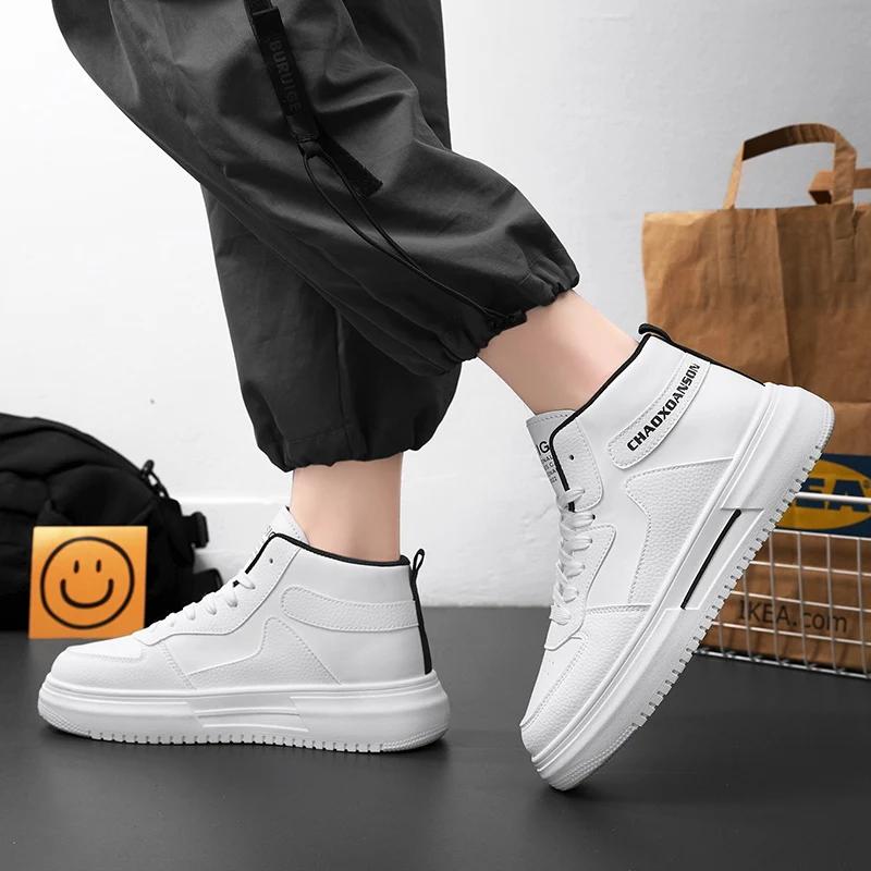 Men's High Top Comfortable Boots 2024 Autumn New White Platform Boots Fashionable Casual Versatile Training Shoe Botas Masculino