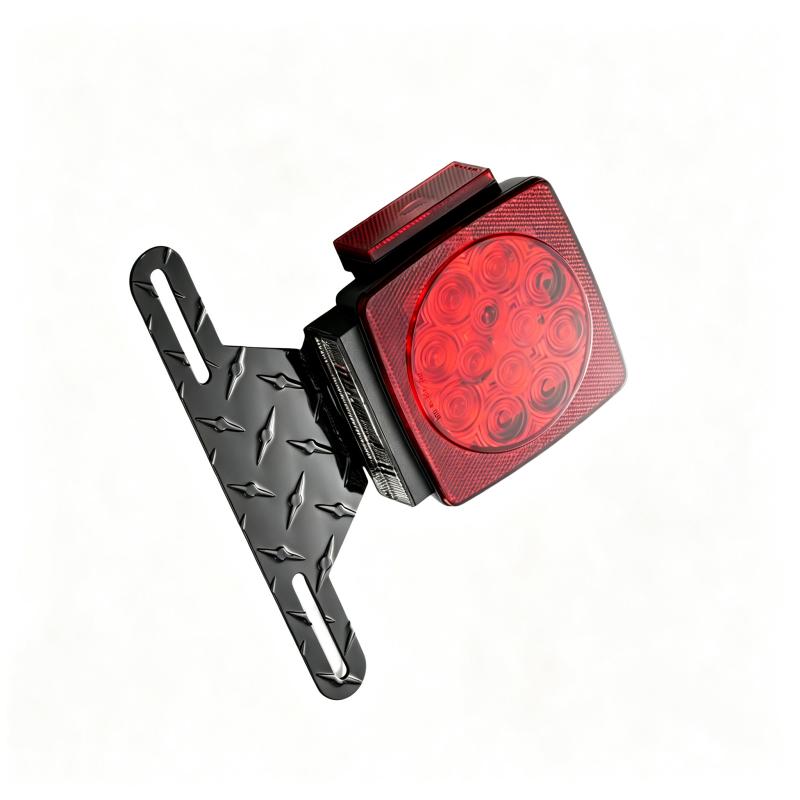 Feirong License Plate Bracket with Lamp for Trucks and Trailers, Aluminum Alloy, Black