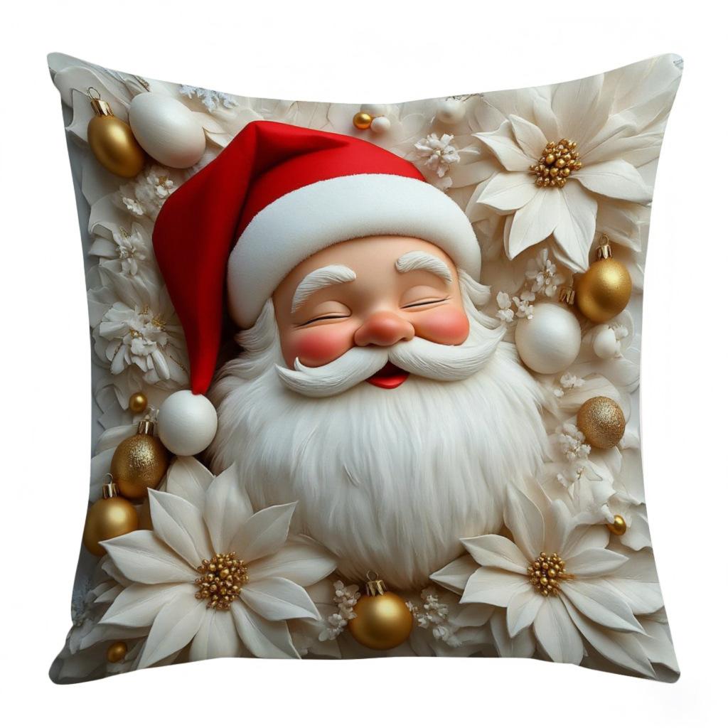 Christmas Pillow Cover - Festive Cartoon Linen Cushion Covers for Sofa Decor Pillowcase Xmas Cushion Cover Gift  ( No Pillow Core )
