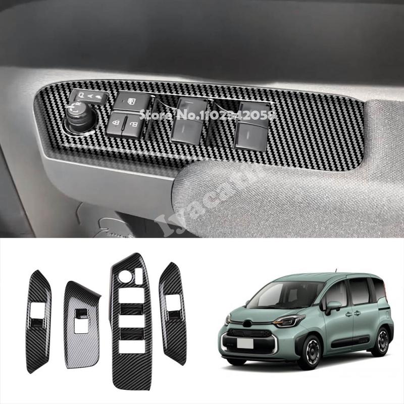RHD For Toyota sienta 10 seris   ABS Interior Door Window Lift Glass rise Switch Buttons Cover Molding Car Accessories RHD ABS carbonfiber