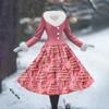 Women's Casual Dress Long-Sleeve V-Neck Patchwork Fleece Christmas Print Dress