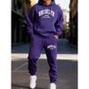 Mens Hooded Sweatshirt Tracksuit 2 Piece Set Letter Print Casual Warm Sportswear
