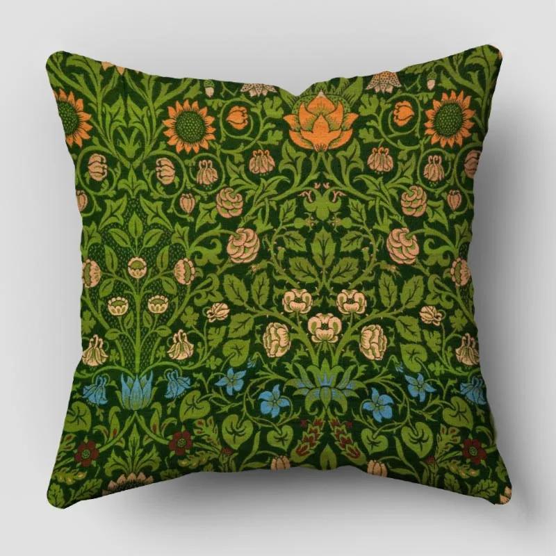 William Morris Pillow Cover Bedroom Home Office Decorative Pillowcase Square Zipper Pillow Cases Satin Fabric Eco-Friendly