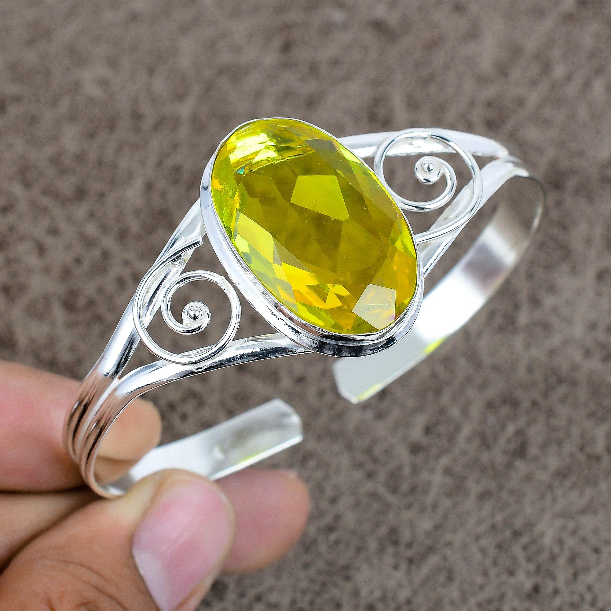 

Citrine Gemstone Handmade 925 Sterling Silver Cuff Bangle Adjustable KKG-269