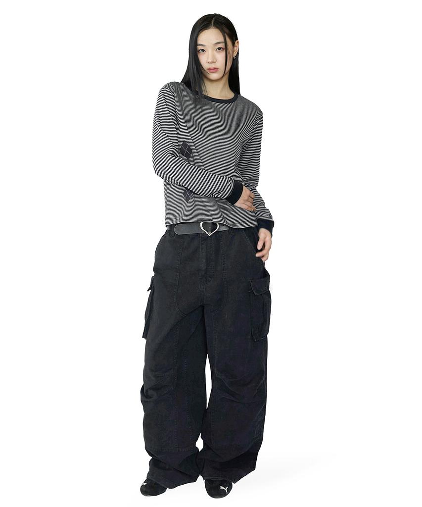 Mimdeowodeulobeu Double Knee Parachute Cargo Pants_Black