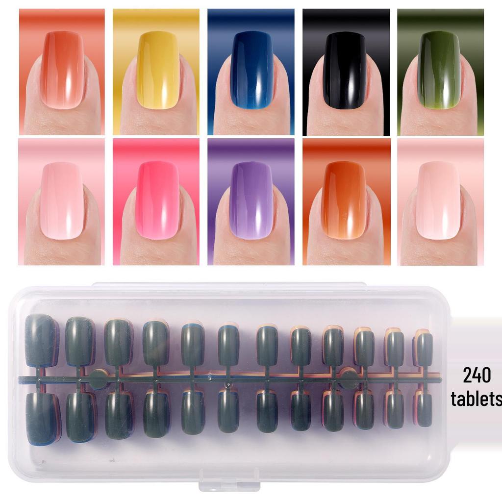 Colored Glitter Nail Art Tips - 240-Piece Set with Various Styles and Multiple Colors, Boxed Fake Fingernail Stickers