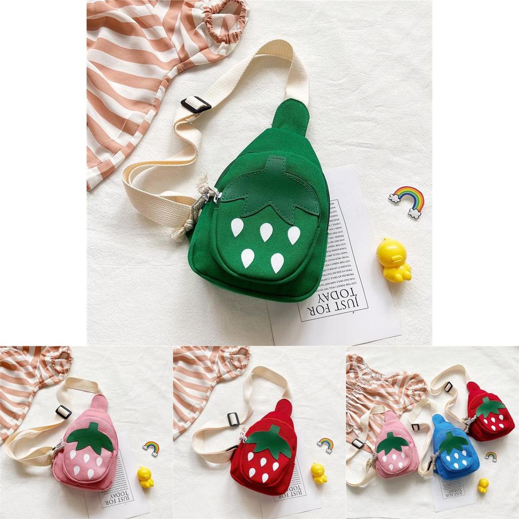 Strawberry Children Cartoon Canvas Mini Backpack With Zipper Pocket For Daily Use And Playtime