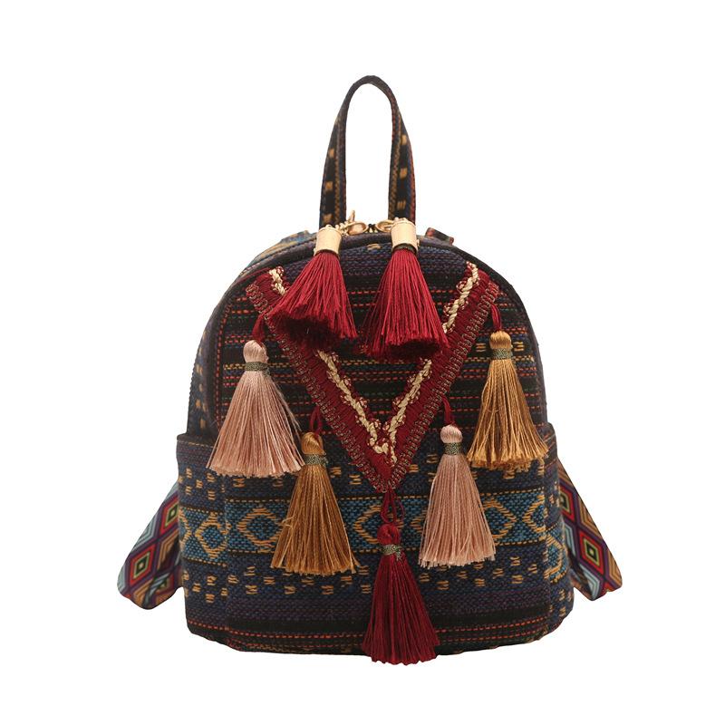Schoolbag Spring Bag Women's New Backpack Tassel Weaving Ethnic Style Personalized Small Backpack Xiaohongshu Fast Shake Live Stream