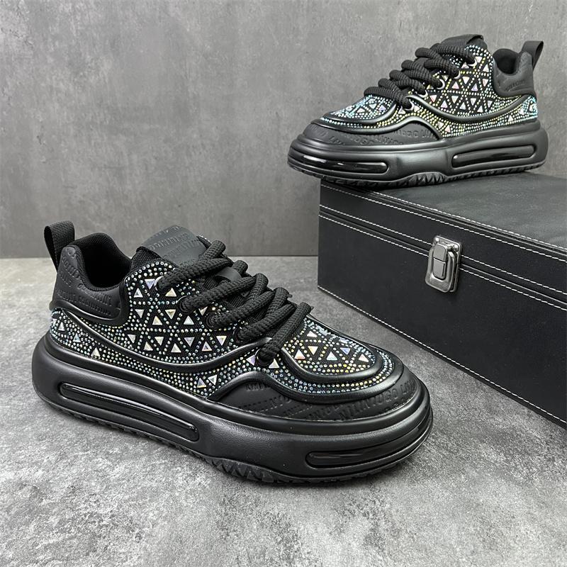 

Модные черные зеленые дизайнерские туфли со стразами мужские кроссовки с низким верхом и круглым носком на плоской подошве мужские повседневные туфли Zapatillas Hombre 38 чёрный