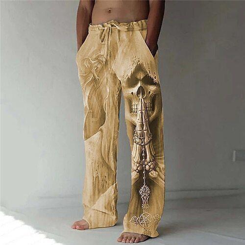 New Men's Casual Pants Hundred Men's Skull Pattern 3D Digital Printed Wide Leg Pants