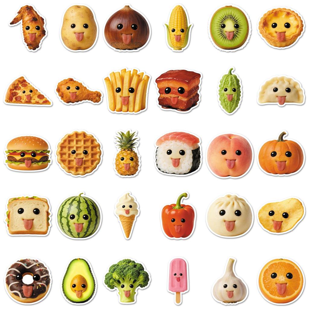 60 Waterproof Abstract Food Emoji Stickers - Fun Vegetables & Fruits for DIY Phone Cases
