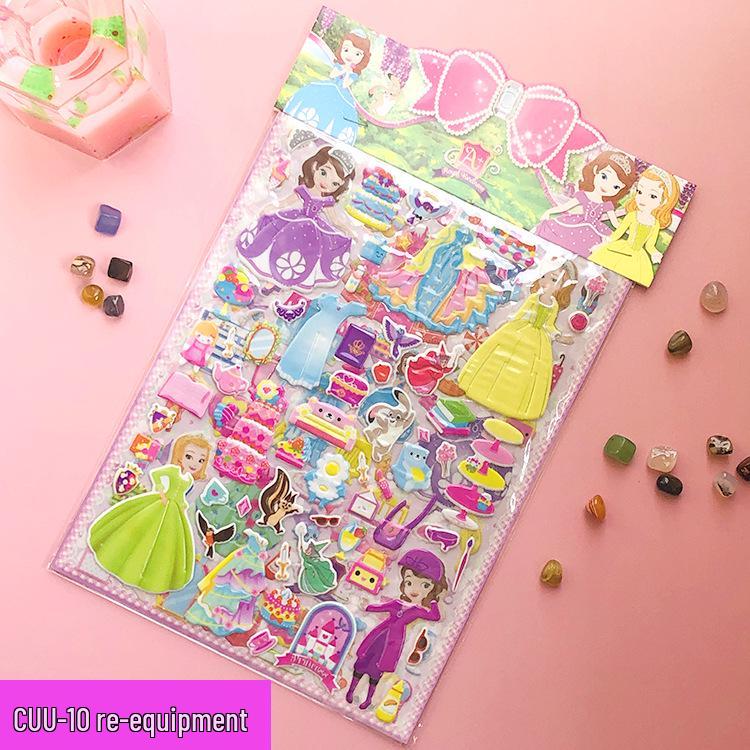 Large Double-Layer 3D Princess Dress-Up Stickers for Girls - Cartoon Clothing Bubble Toys